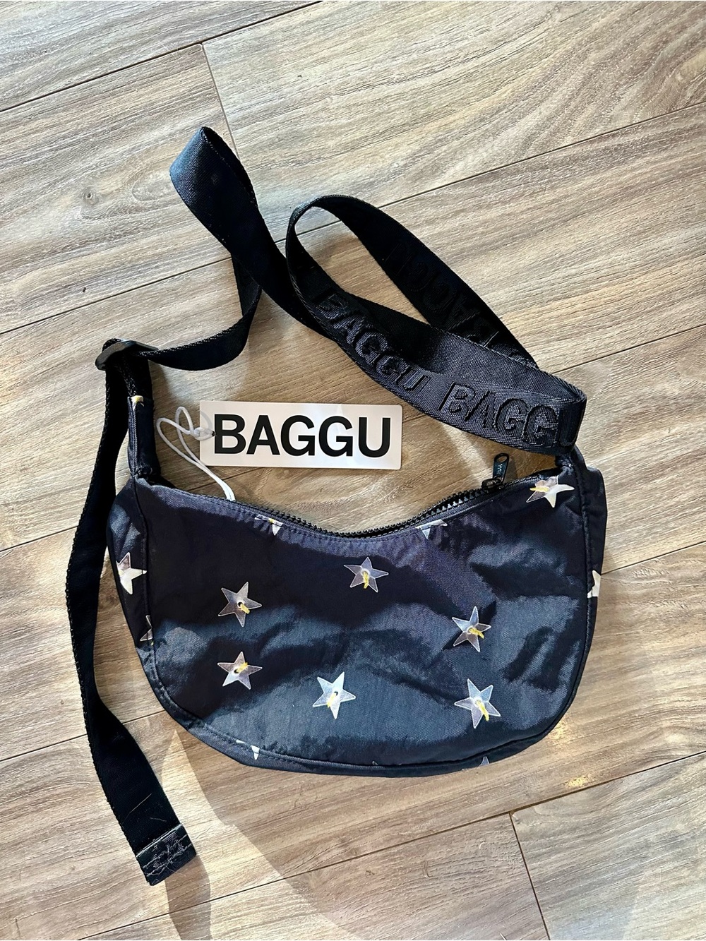 BAGGU Black Star Print Small Crecent Bag NWT